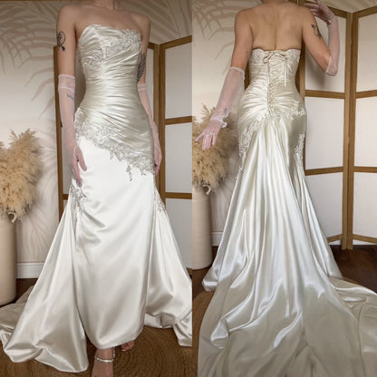 Ivory satin fit & flare wedding dress uk 8-10