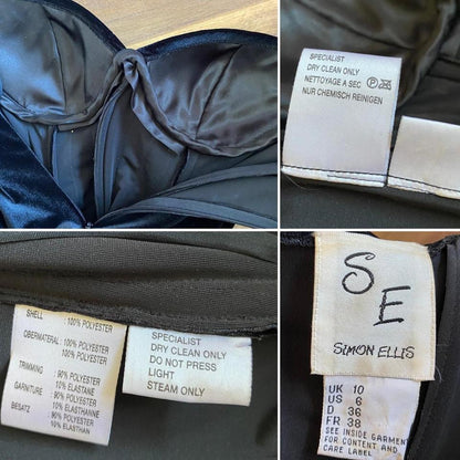 Simon Ellis black velvet/satin midi dress uk 10-12