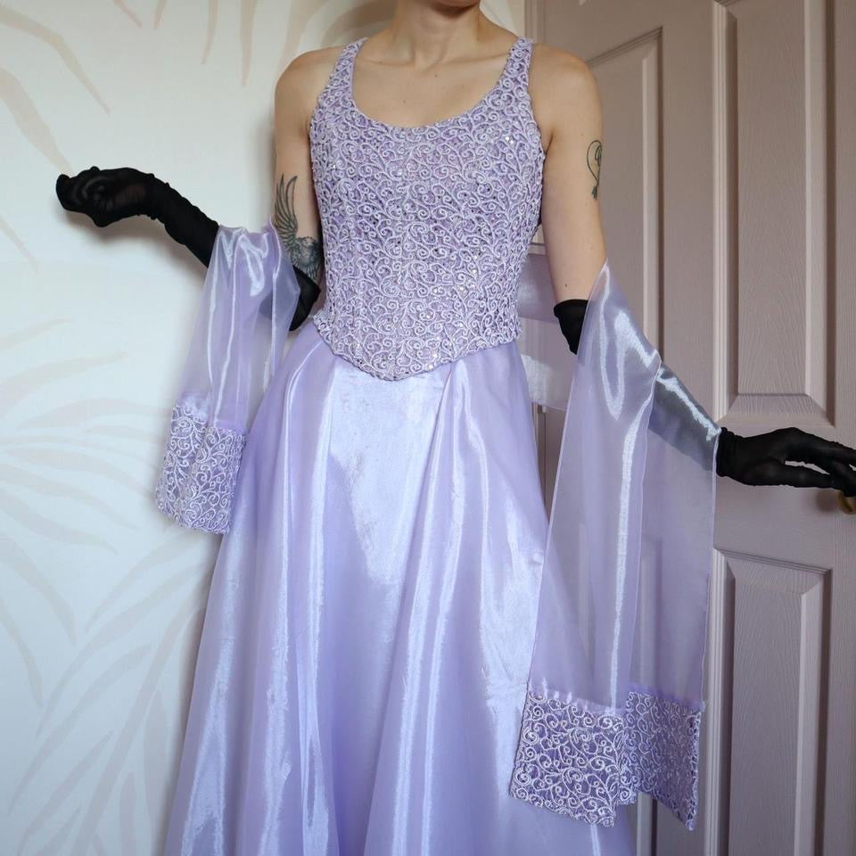 YVE London lilac a-line evening gown & shawl UK 10-12