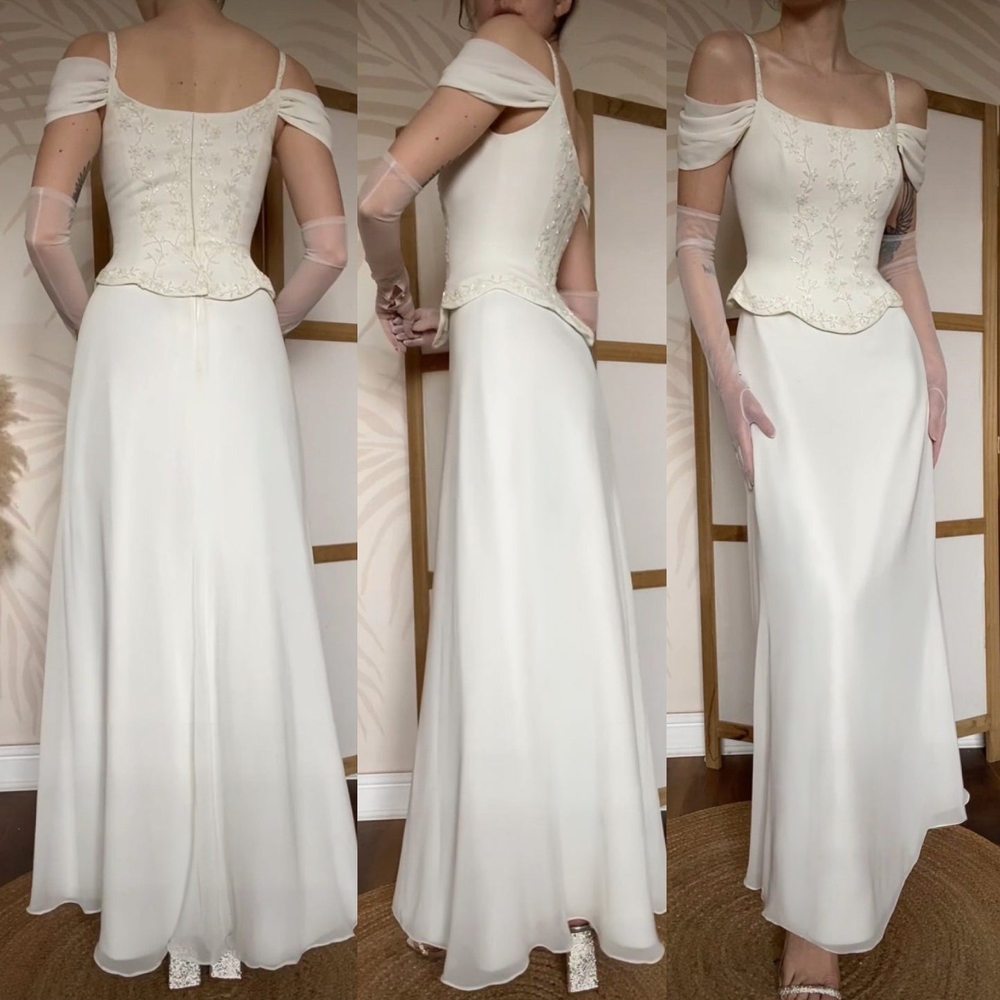 Stevies Gowns ivory off shoulder wedding dress uk 8