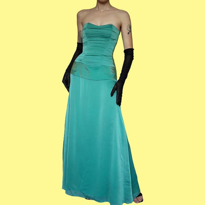 Teal strapless lace up evening gown UK 10