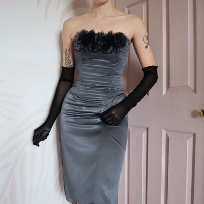 Grey Charas strapless lace up dress UK 8