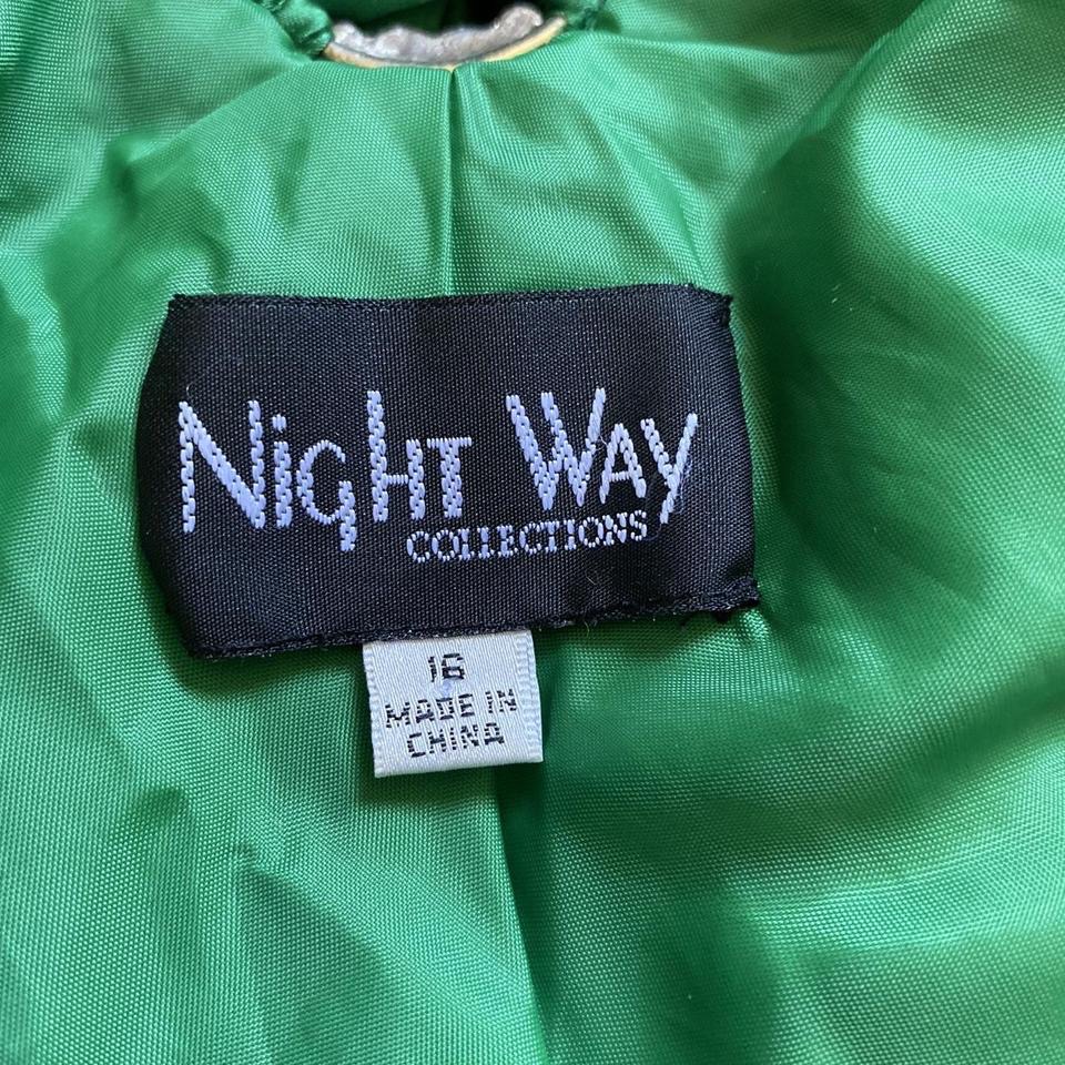 Green Nightway Satin Diamanté Evening Prom Gown UK 12 & 16