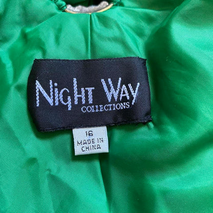 Green Nightway Satin Diamanté Evening Prom Gown UK 12 & 16