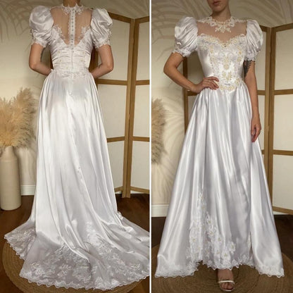 White 80s satin wedding dress uk 10-12