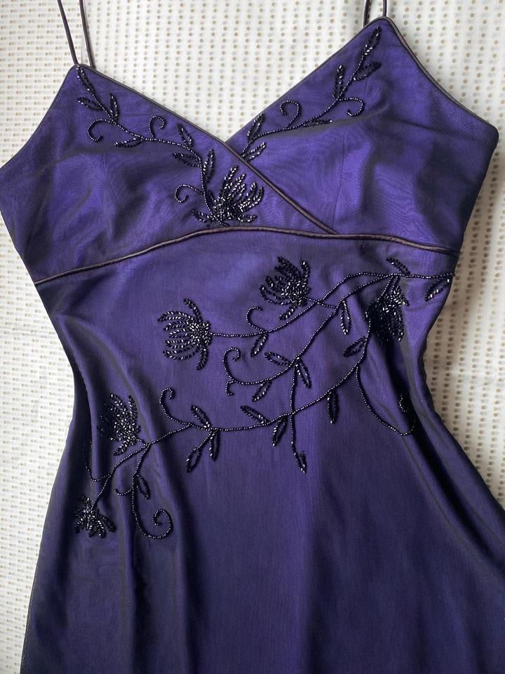 Purple stretch beaded evening dress uk 12-14