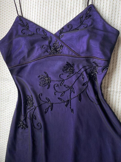Purple stretch beaded evening dress uk 12-14