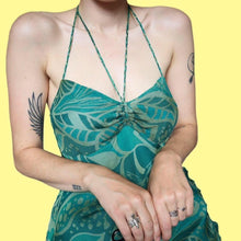 Load image into Gallery viewer, Principles green 100% silk print halter neck summer dress UK 12
