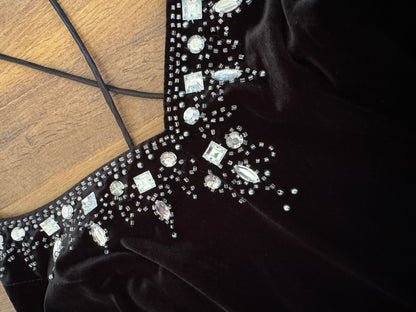Black velvet stretch 90s evening dress uk 12