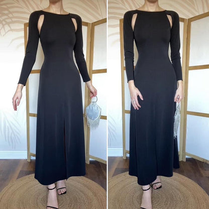 Black Bernshaw long sleeve cut out evening dress UK 10