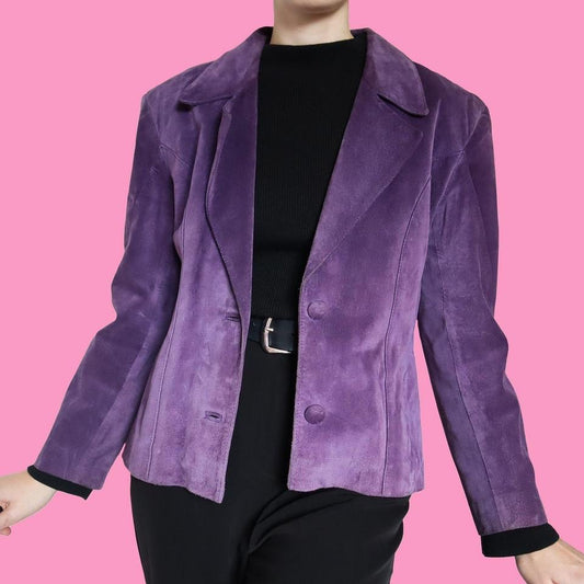 Purple real suede leather jacket UK 10