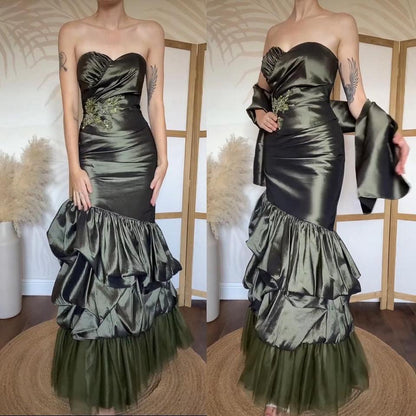 Goya green strapless fishtail prom dress & shawl uk 8