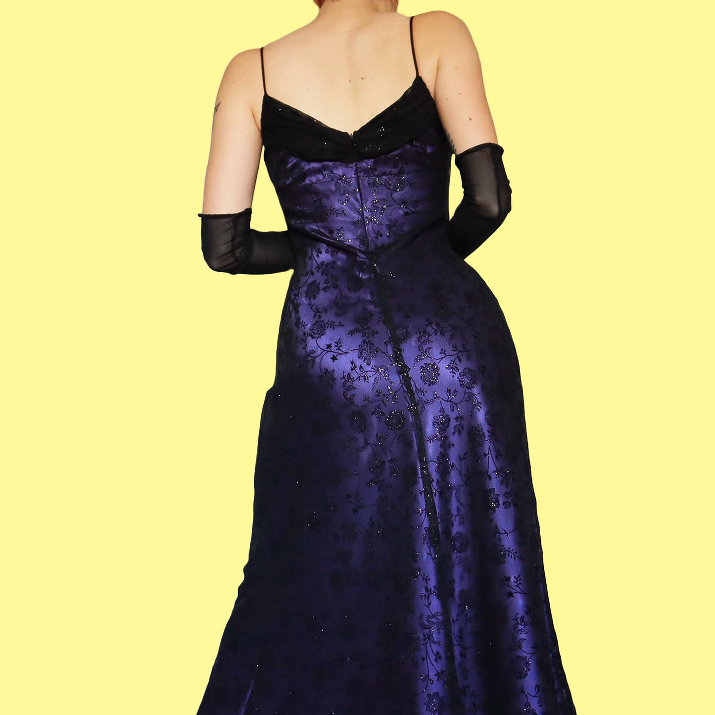 Purple glittery floral evening gown UK 14