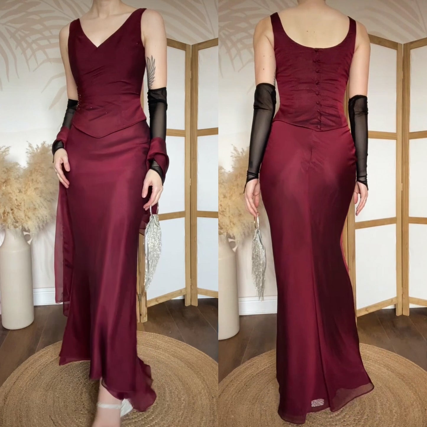 Veromia burgundy top, skirt & shawl set uk 8