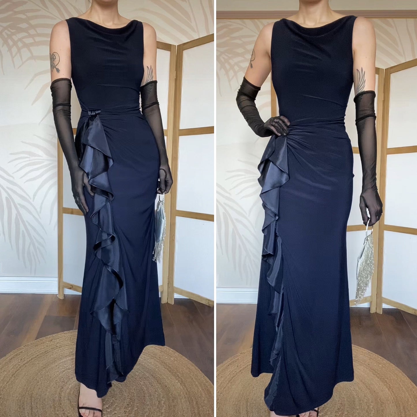 Betsy & Adam navy stretch evening dress UK 10-12