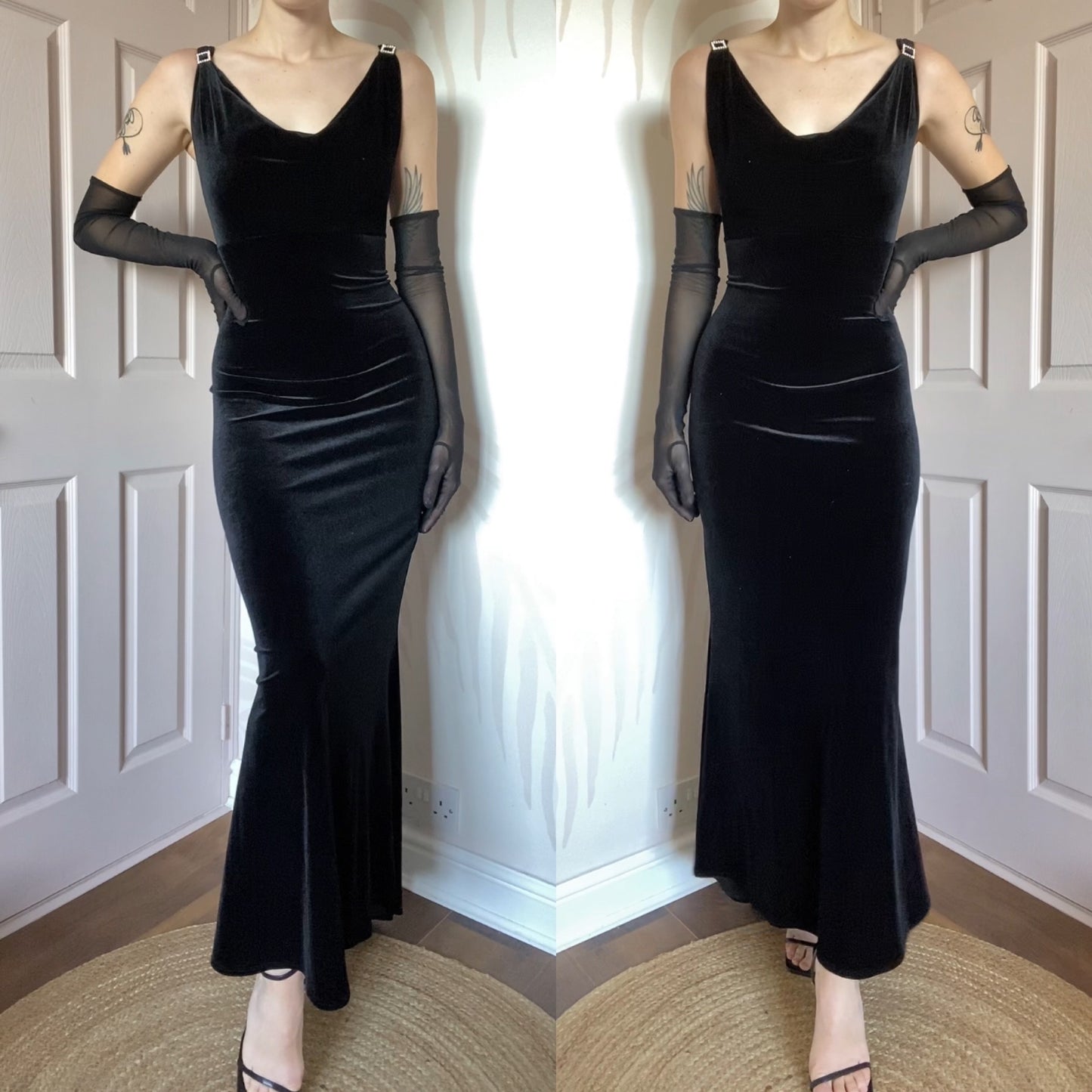 Black Vintage Debut Velvet Stretch Evening Party Dress UK Size 16