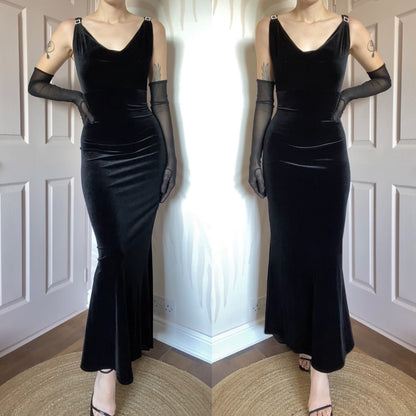 Black Vintage Debut Velvet Stretch Evening Party Dress UK Size 16