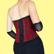 Load image into Gallery viewer, Black &amp; red underbust corset UK S
