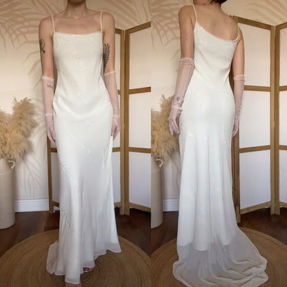 Ivory chiffon beaded wedding dress uk 14