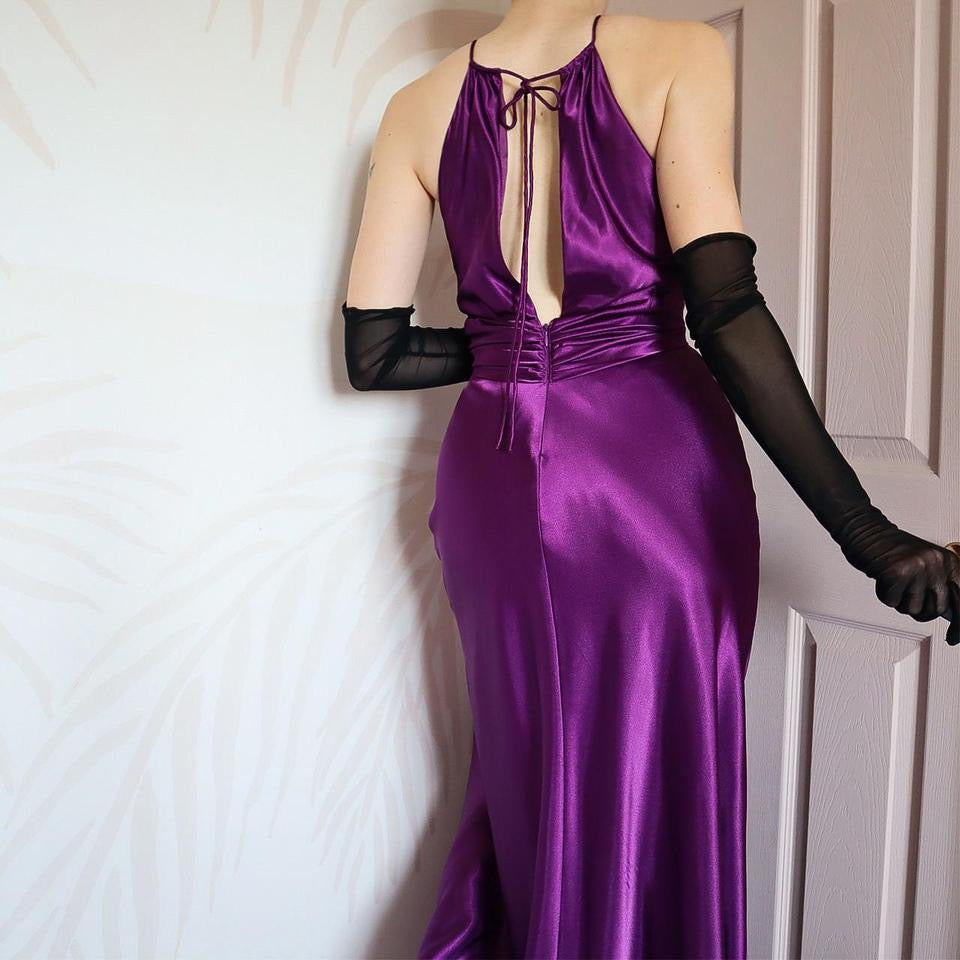 Niki Livas purple satin evening dress UK 8, 10 & 12 available