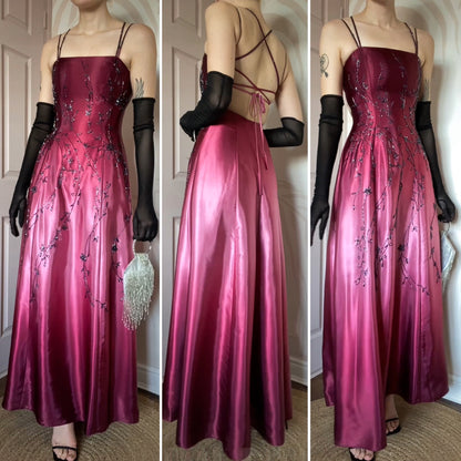 Pink Dave & Johnny satin beaded evening dress UK 8