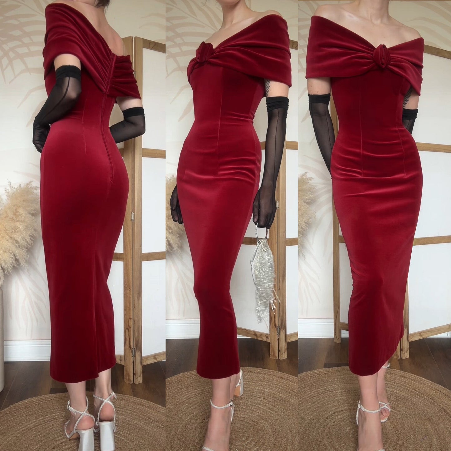 Red velvet petite off shoulder evening dress uk 8