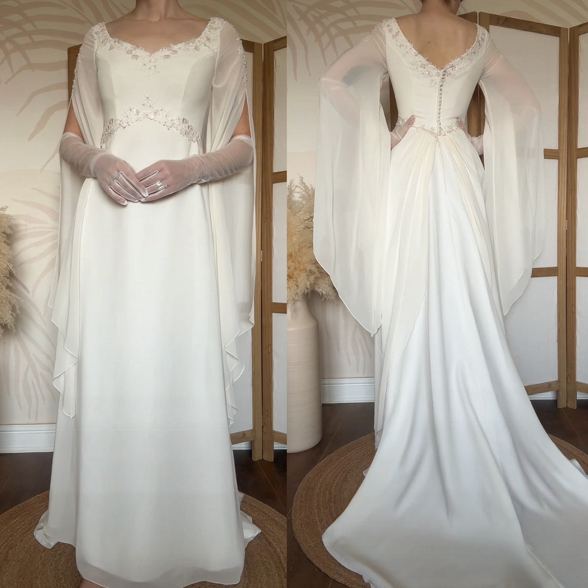 Ivory long sleeve ethereal wedding dress uk 10-12