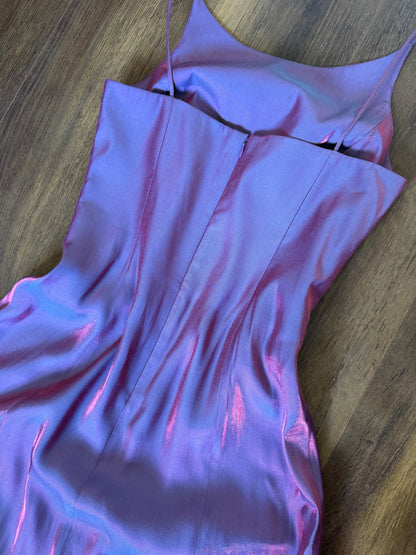 Debut purple iridescent evening dress & shawl uk 12
