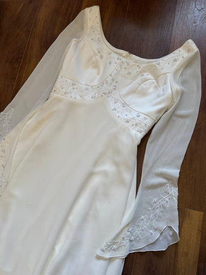 Ivory long sleeve ethereal wedding dress uk 16