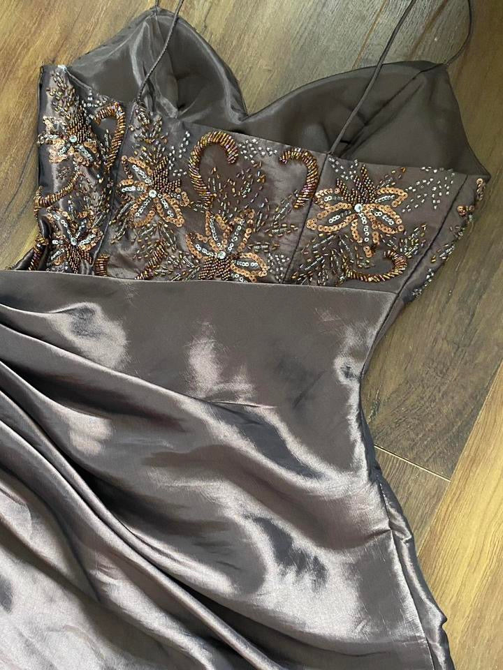 Brown Jora a-line prom dress & shawl uk 8