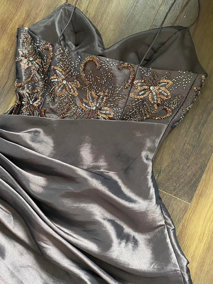 Brown Jora a-line prom dress & shawl uk 8