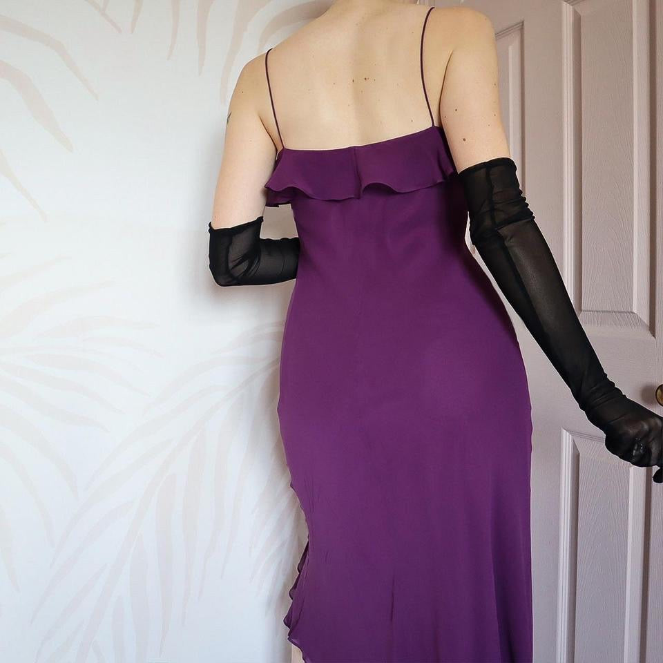 Purple 100% silk slip midi dress UK 12