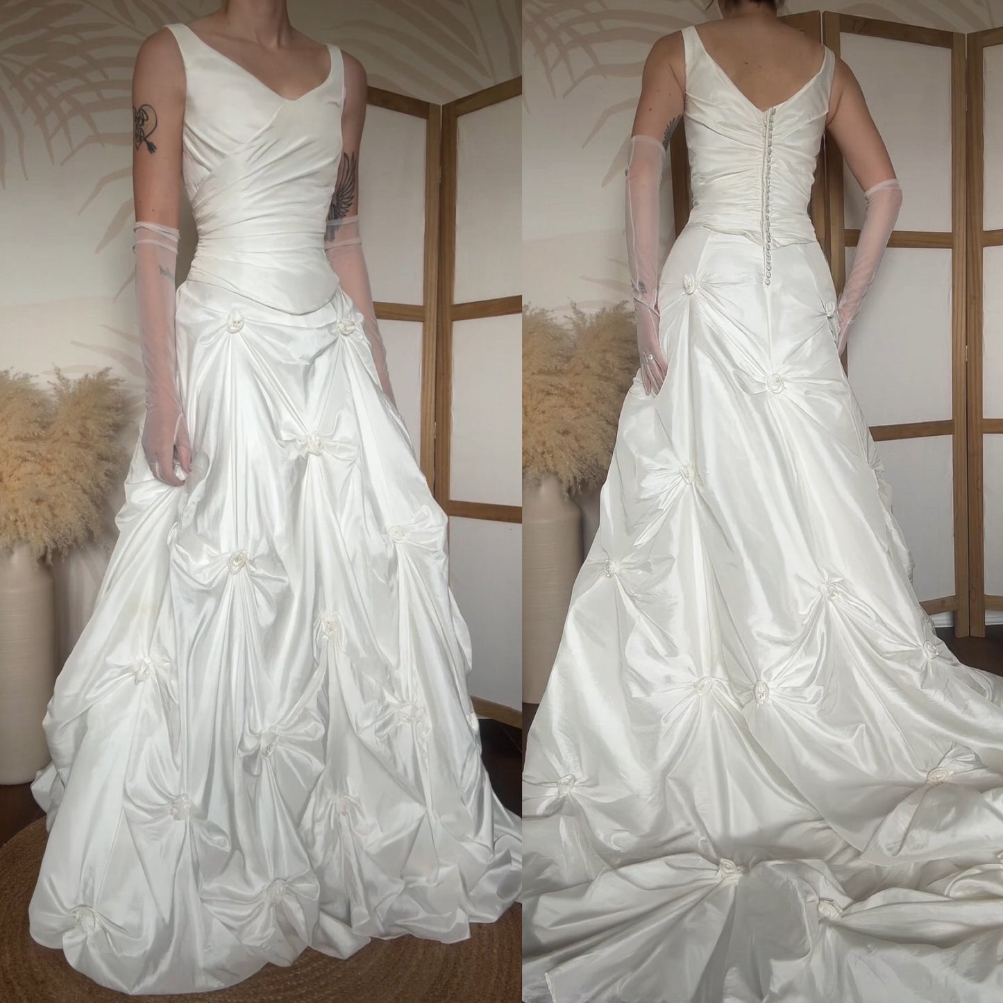 White draped a-line wedding dress uk 10-12
