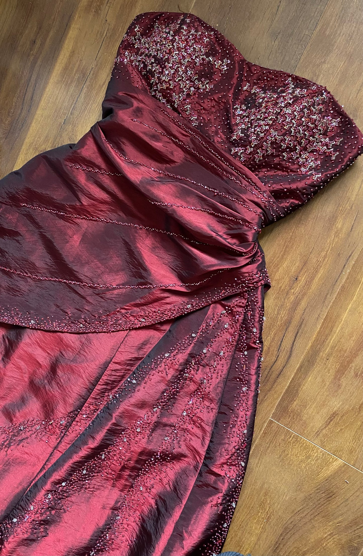Carducci red taffeta strapless beaded prom dress & shawl uk 12