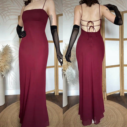 Morgan & Co burgundy open back evening dress uk 10