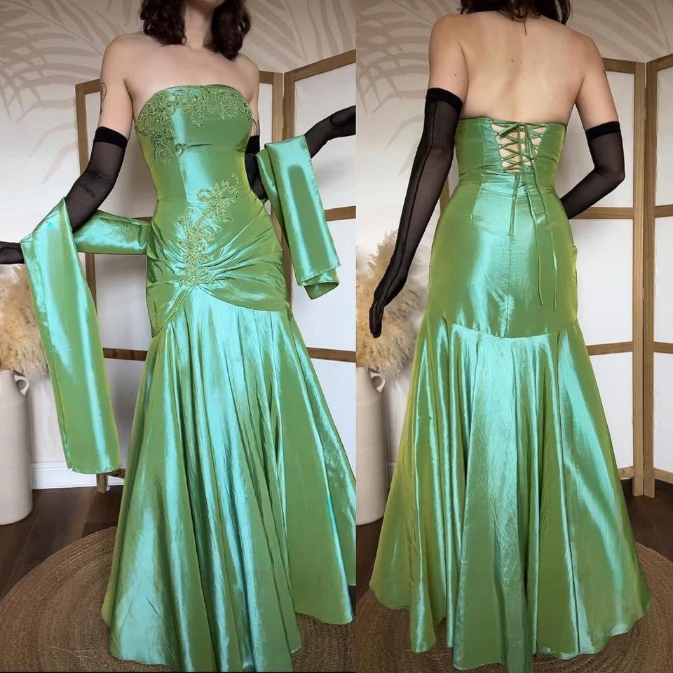 Jora green strapless prom dress & shawl uk 12