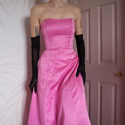 Hilary Morgan pink strapless a-line gown UK 10-12