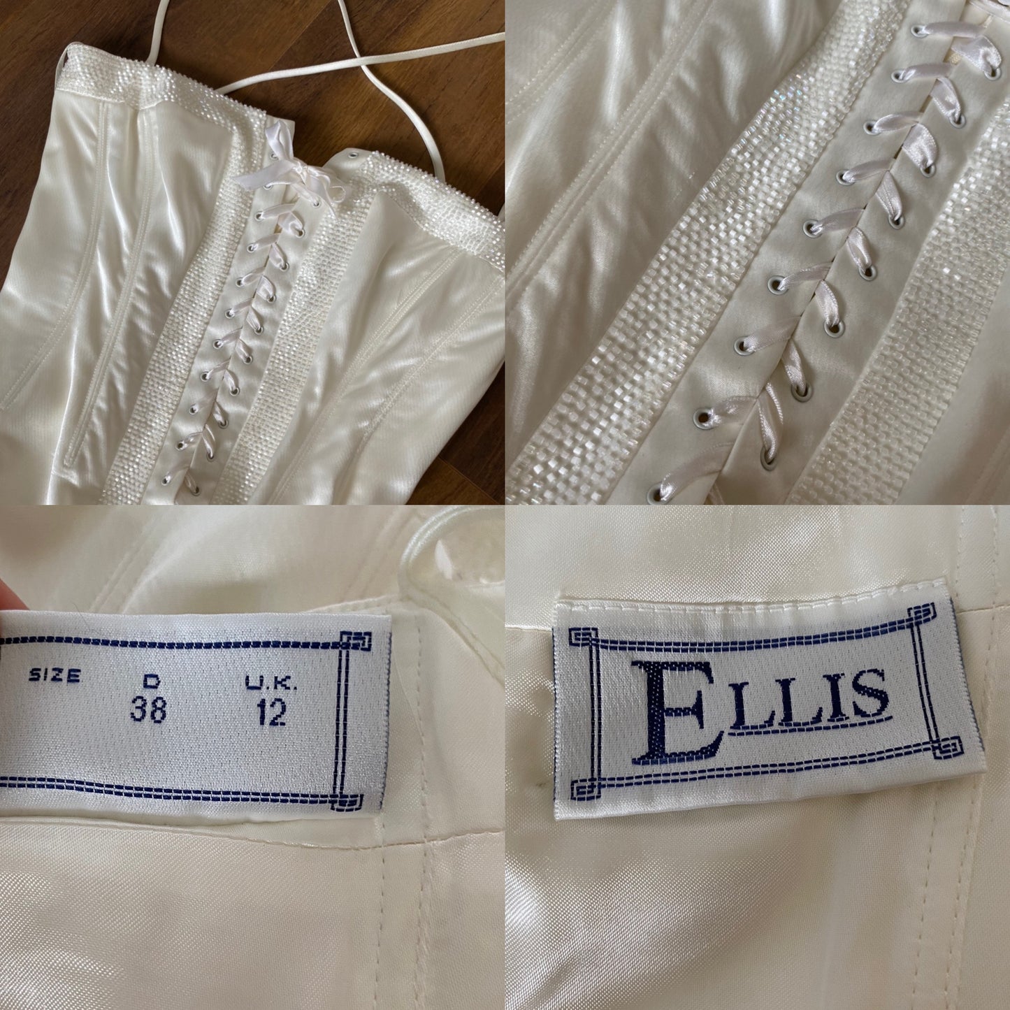 Ellis white corset beaded lace front wedding dress UK 12