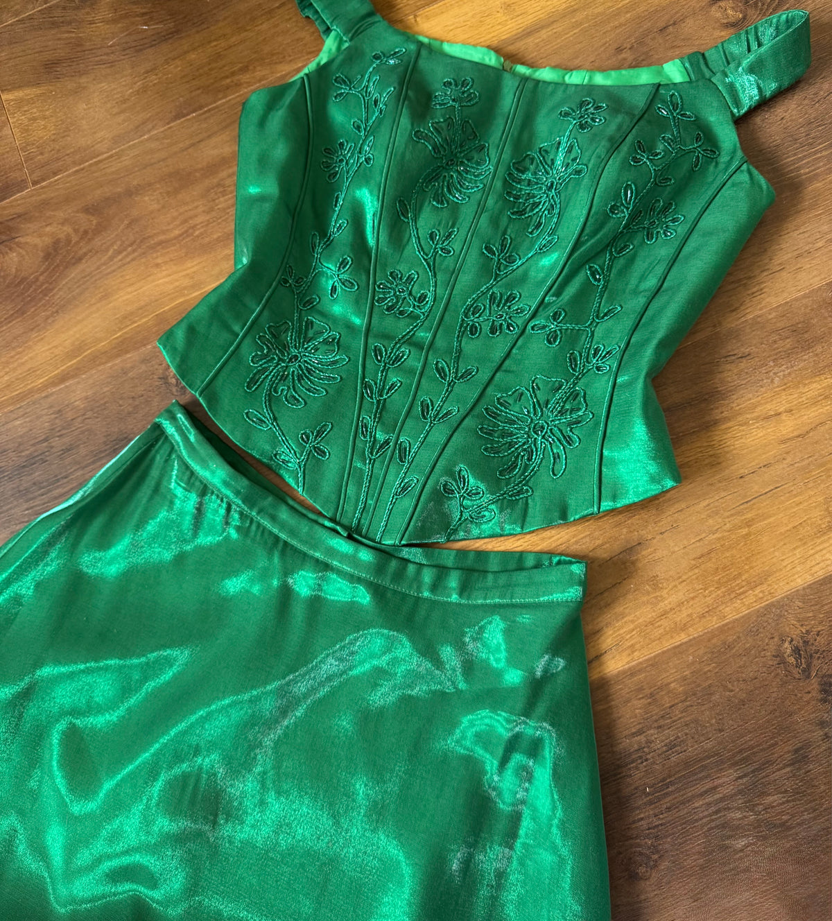 Forest green shimmery 3-piece prom set uk 12