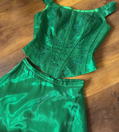 Forest green shimmery 3-piece prom set uk 12