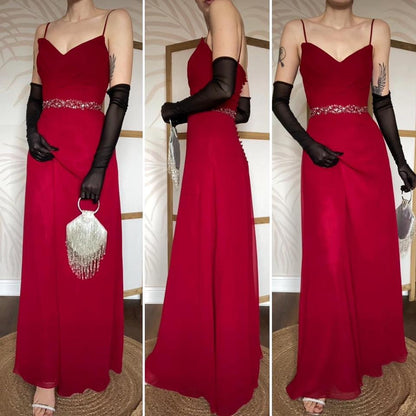 Red Veromia chiffon evening dress UK 8
