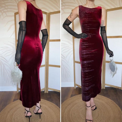 Frank Usher red velvet beaded evening dress uk 12