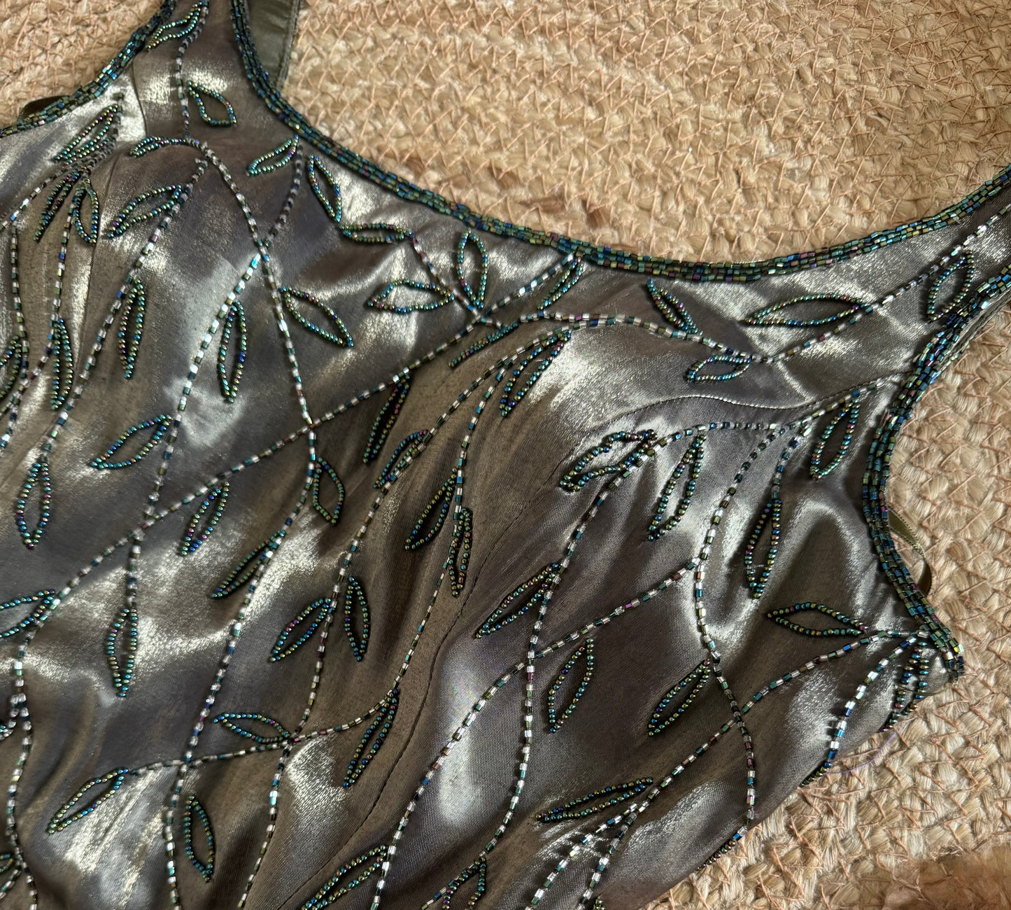 Christine Elizabeth iridescent green beaded gown UK 10