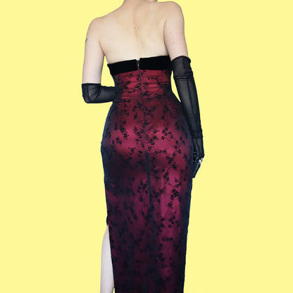 Black & red glittery strapless evening dress UK 10