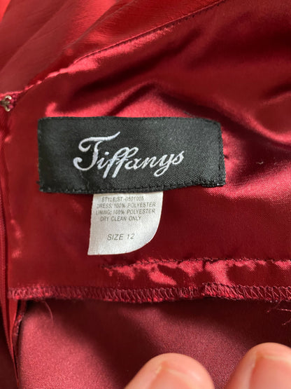 Red chiffon evening dress & shawl UK 12