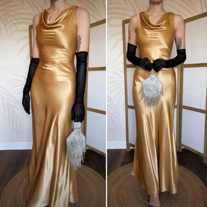 Gold YVE London satin evening dress uk 6/xs