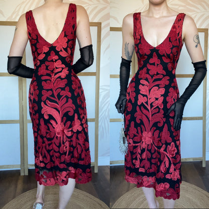 Beautiful red & black stretch a line midi dress UK 8 & UK 12 available