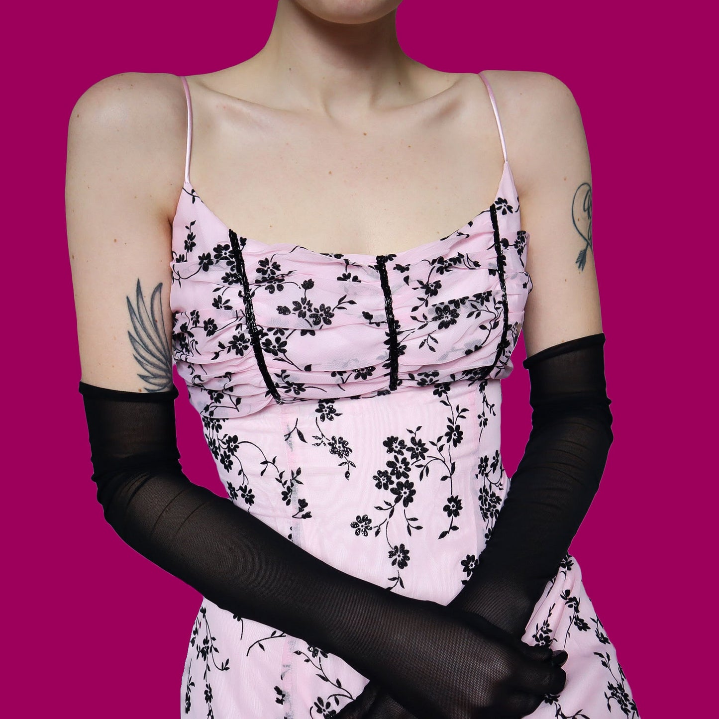 Baby pink a-line floral evening dress UK 10