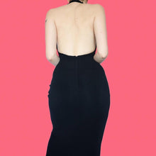 Load image into Gallery viewer, Black stretch diamanté halter-neck dress UK 10
