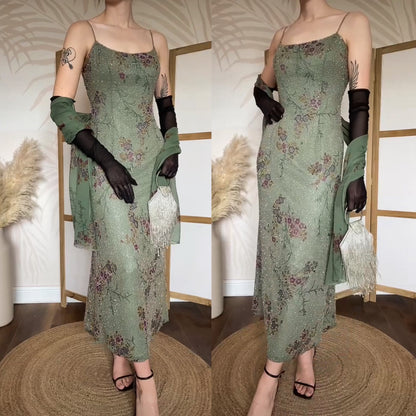 Mon Cheri green silk beaded dress & shawl uk 12